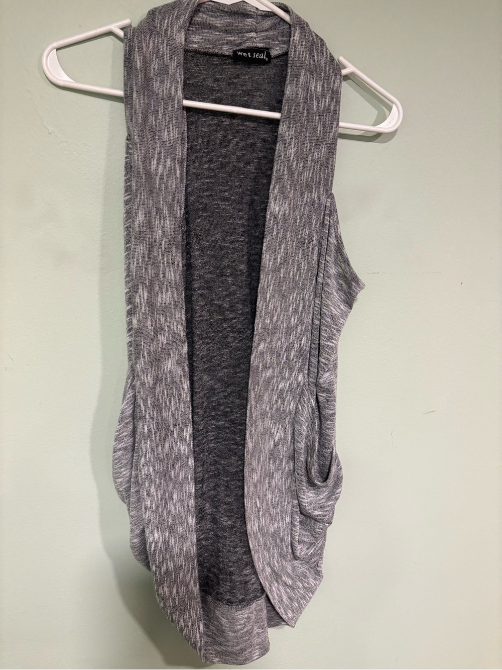 Wet Seal Y2K Gray Sleeveless Open-Front Drape Cardigan Vest